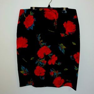 Express brand floral (rose) printed pencil skirt